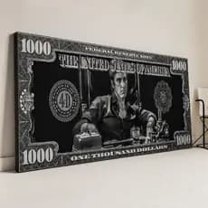 Quadro Decorativo Scarface Tony Montana Dollar Filme Gangster Preto Branco MDF