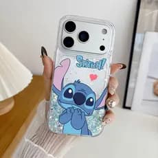 Glitter Capinha Capa Para IPhone 13 11 12 14 15 16 17 Xr XS Ar Pro Max Normal Anti-Impacto Apaixonado Pelo Stitch Caso