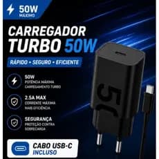 Carregador Turbo Tipo C 2.5A Rápido + Cabo Reforçado | iPhone Samsung Motorola Android