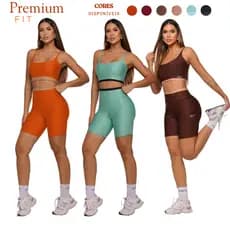 Conjunto Fitness Premium - Short Médio com  Bolsos Laterais + Top Duplo - Roupa de Academia Feminina
