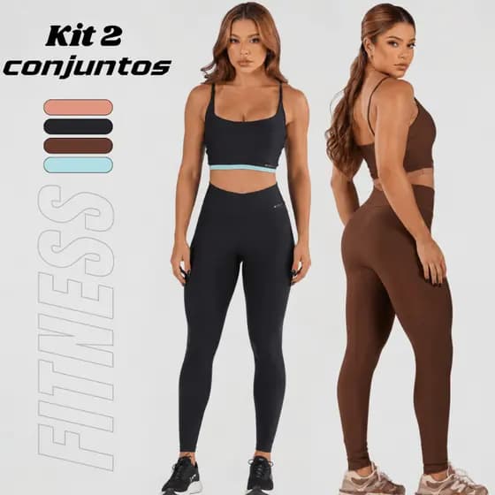 Conjunto Feminino Bicolor Academia Legging e Top Cintura Alta Zero Transparência Alta Elasticidade