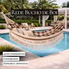 Rede de Descanso Luxo Bucho de Boi 4,5m Reforçada Artesanal com Franja para Sítio Chácara e Varanda
