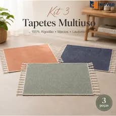 Kit 3 Tapetes Multiuso 100% Algodão Lavável e Antiderrapante para Cozinha Banheiro e Porta
