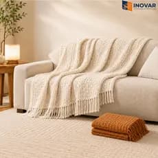 Manta para Sofá Colmeia Luxo 2,40x2,50m 100% Algodão Cama King de Casal Decorativa com Franjas