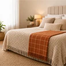 Kit 2 Mantas Algodão Sofá Cama Decoração Pronta Colmeia 2,40x2,50 + Xadrez Grid 2,40x1,80