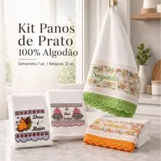 Kit Panos de Prato 100% Algodão 7 ou 12 Unidades Grandes Estampados Alta Absorção para Cozinha