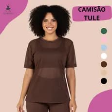 Blusa Tule Academia Feminina Fitness Camiseta Transparente Manga Curta Treino Basica Musculação