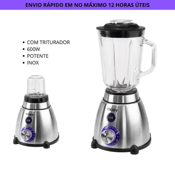 Liquidificador Coby CY5101 600W 1.5L Inox Vidro 3 Velocidades Pulsar 2 em 1