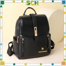 Mochila Feminina PU Preto - Espaçosa, Versátil e à Prova D"Água