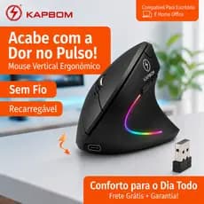 Mouse Vertical Ergonômico Sem Fio Recarregável Kapbom KA-612 USB Bluetooth Silencioso Ortopédico Mão Direita PC Gamer