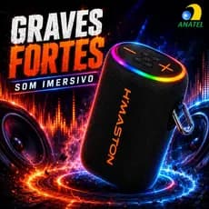Speaker Bluetooth Portátil AM62 40W RGB Caixa de Som Sem Fio com Graves Potentes Bateria 10000mAh Power Bank e Bluetooth