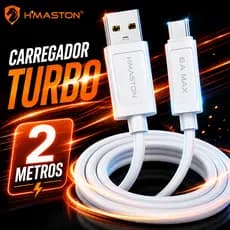 Cabo Carregador Turbo 6A H'Maston HB17 2 Metros USB Carregamento Rápido Reforçado para Android e iPhone