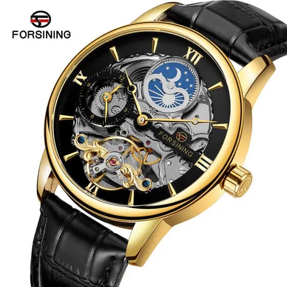 2026 novo estilo para si ning estilo europeu americano moda masculina Casual oco fase da lua relógio mecânico automático