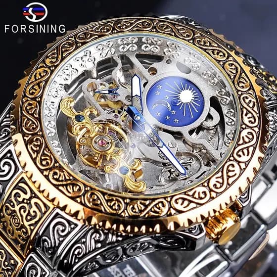 2026 novo estilo para si ning estilo europeu americano moda masculina oco Retro esculpido relógio mecânico automático