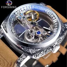 2026 novo estilo para si ning estilo europeu americano moda masculina Retro gravado oco relógio mecânico automático