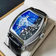 Relógio mecânico oco fundo transparente Boutique relógio masculino à prova dwaterproof água luminosa couro genuíno borbo