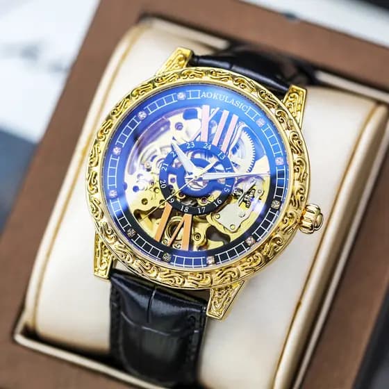 Retro gravado dupla face oco relógio mecânico automático High-End relógio masculino luminoso à prova dwaterproof água eu