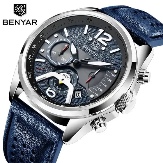 2026 novo estilo ben yar relógio masculino moda esportes Multi-função cronógrafo couro genuíno relógio de quartzo