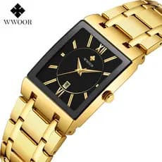 Relógio de pulso masculino quadrado não mecânico totalmente automático com pulseira de aço e quartzo à prova d'água