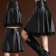[Estilo mais vendido] Saia de couro saia evasê saia curta feminina saia de ano alto acima do joelho high-End [rápido
