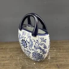 [Venda quente] Saco de cerâmica azul branco vaso de mesa pintado à mão vaso de cor Underglaze de alta temperatura [envio