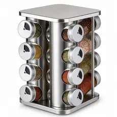 Suporte Giratório Inox Porta Condimentos Temperos Belovidro — 16 Potes de Vidros Resistente