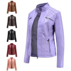 [Venda quente] Jaqueta feminina Casual de couro com gola alta Jaqueta Slim Fit feminina de cor sólida Jaqueta de couro f