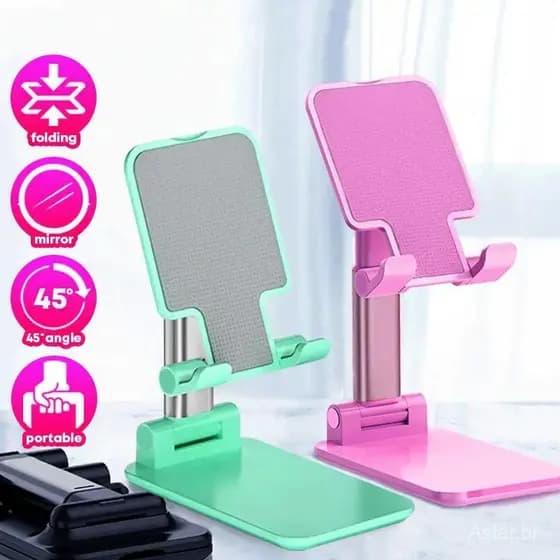 Suporte de Telefone de Mesa Portátil Ajustável e Dobrável em Silicone com Ângulo de 10-45 Graus