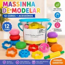 Kit Massinha de Modelar Balde Unidades Colorida Macia 12 Cores