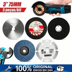 Conjunto Disco de Corte 75mm para Esmerilhadeira Angular Uso em Metal Madeira e Plástico