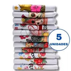 Pano De Prato Estampado Bainha Kit Com 5 Peças