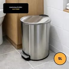 🔥 Lixeira Inox Slim C/ Pedal Redonda Cozinha Banheiro Luxo Prata Cozinha lixeira para banheiro