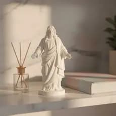 Estatueta Sagrada de Jesus Cristo Braços Abertos em Branco Acetinado de Alta Qualidade