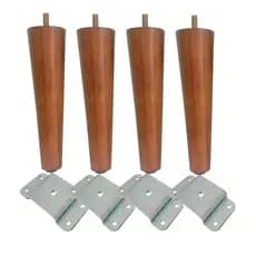 Kit 4 Pés Palito Madeira Castanho 30cm com Suporte Inclinado para Poltronas e Puffs