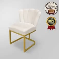 Cadeira Decorativa Pétala Luxo com Base de Ferro Dourada - recepção, salão de beleza, sala de espera