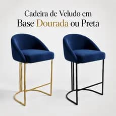 Cadeira Veludo Poltrona Área Gourmet Bancada Elegante Base 70cm Dourado e Preto