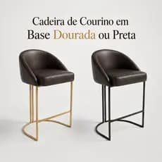 Cadeira Courino Poltrona Área Gourmet Bancada Elegante Base 70cm Dourado e Preto