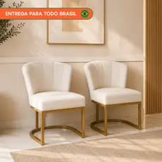 Kit 2 Cadeiras Decorativa Pétala Luxo com Base de Ferro Dourada - recepção, salão de beleza, sala de espera