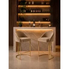 Cadeira Poltrona Área Gourmet Bancada Elegante Veludo E Metal Dourado