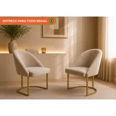 Kit 2 Cadeiras Poltrona Lua Elegante Salão Recepção Escritório - Base de Ferro Dourada Veludo