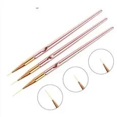 Kit de 3 Pinceis Fino para Decoração Unha Nail Art Rose Perolado