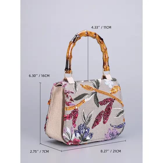 [Novo produto] Bolsa de lantejoulas bordada com alça de bambu Bolsa feminina de nicho de alta qualidade [Estilo mais ven
