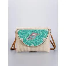[Novo produto] Bolsa mensageiro Bohemiange Bolsa de palha com remendo de contas de arroz Bolsa de tecido Bolsa de contas