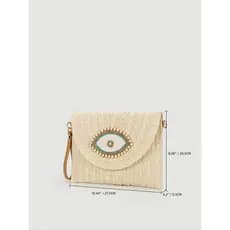 [Novo produto] Bolsa mensageiro de tecido de palha bolsa feminina moda frisada olho bordado bolsa de mão bolsa de tecido