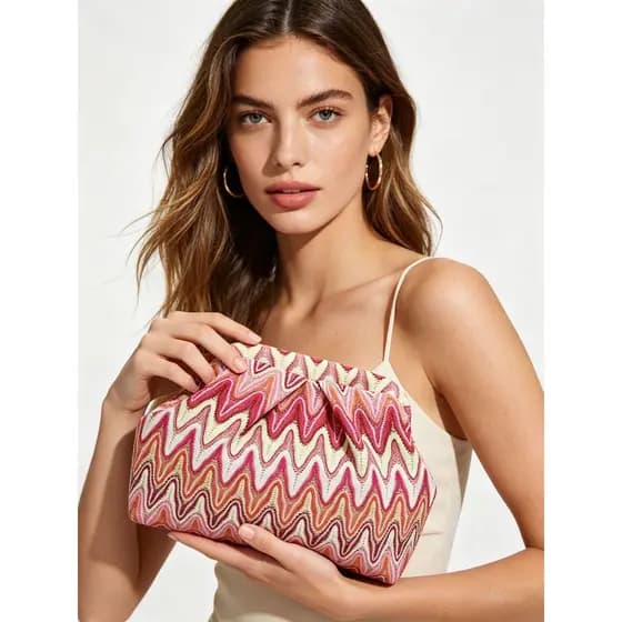 [Novo produto] Bolsa de jantar de praia com padrão de onda marroquina Bolsa de clipe simples [Venda quente]