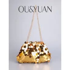 [Novo produto] Bolsa de lantejoulas douradas com clipe Bolsa de embreagem Bolsa de jantar para festa Bolsa de ombro com