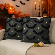 Capas de Almofada de Halloween 18x18 Polegadas, Conjunto de 2, Capas de Almofada de Morcego Preto para Decoração de Sofá
