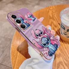 realme C75 C75x C65 Invólucro Casal Stitch Case Linda Capa Banhada Brilhante Mole