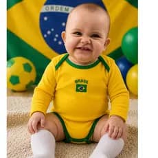 Body Bebê Manga Longa Brasil Menino Menina RN ao 1 Amarelo