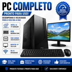 PC Completo Intel i3 8GB SSD 240GB Monitor 19" WiFi – Rápido para Estudos, Trabalho e Internet